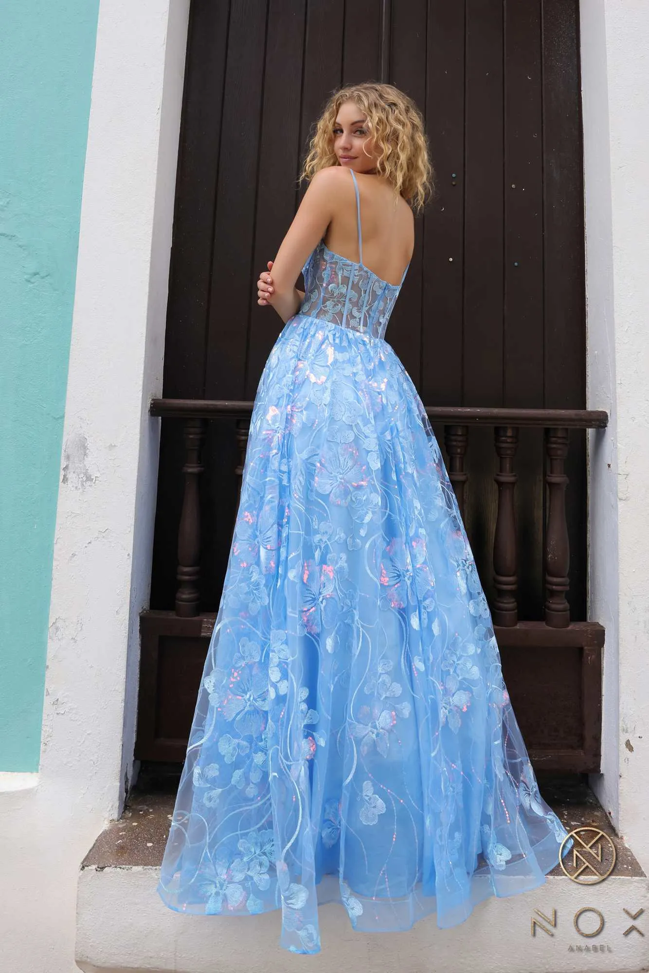 Nox Anabel T1332 Bell of the Ball Strapless A-Line Sequin Floral Dress