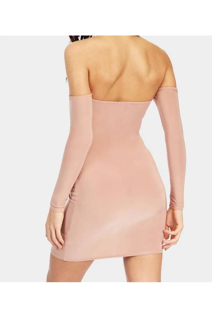 Nude off the shoulder bodycon dress