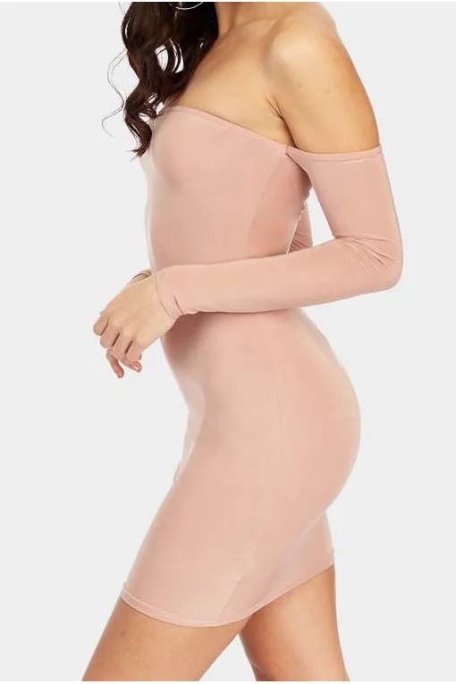 Nude off the shoulder bodycon dress