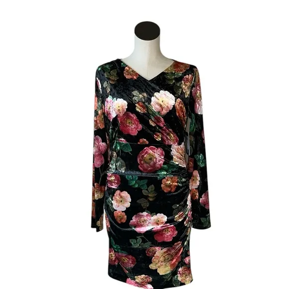 NWT GUESS Women's Long Sleeve Tess Velvet Dress Y2K Ruched