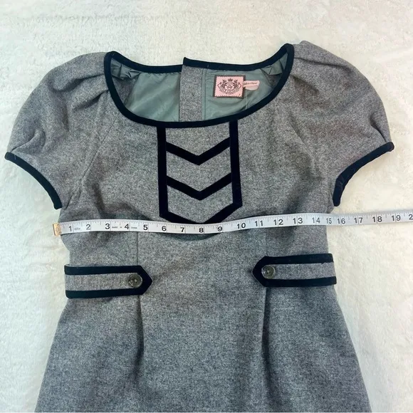 NWT Juicy Couture Gray Wool Dress Velvet Accents Lined Sz 2 Puff Sleeve Y2K
