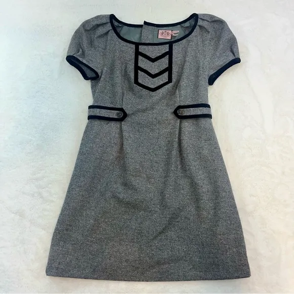 NWT Juicy Couture Gray Wool Dress Velvet Accents Lined Sz 2 Puff Sleeve Y2K