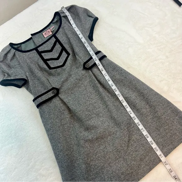 NWT Juicy Couture Gray Wool Dress Velvet Accents Lined Sz 2 Puff Sleeve Y2K