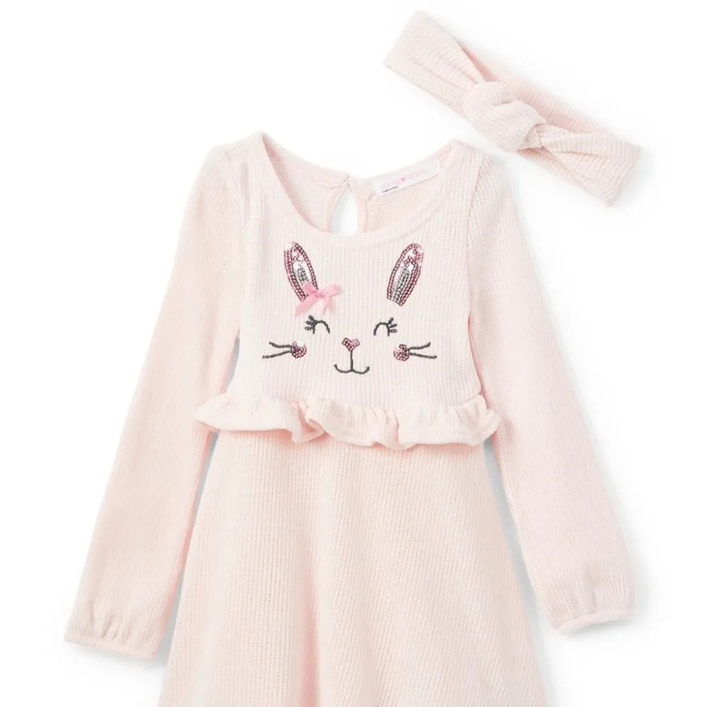 NWT Light Pink Bunny Long-Sleeve A-Line Dress Set