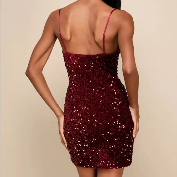 NWT Sparkle Burgundy Velvet Sequin Cowl Neck Mini Dress Size L