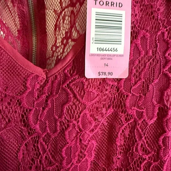 NWT Torrid Scalloped red Lace Maxi Dress size 14