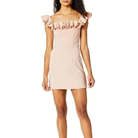 NWT French Connection Whisper Light Off the Shoulder Ruffle Pink Mini Dress