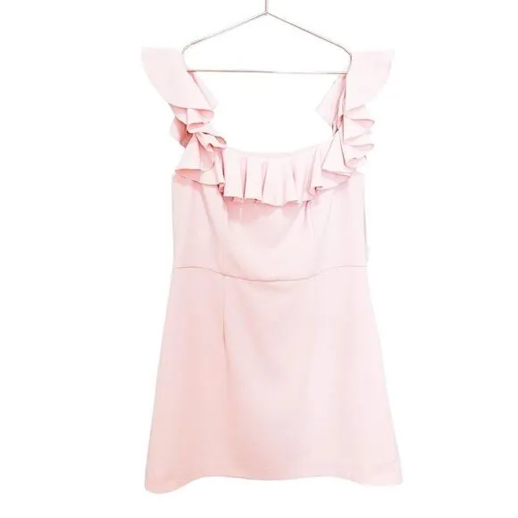 NWT French Connection Whisper Light Off the Shoulder Ruffle Pink Mini Dress