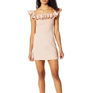 NWT French Connection Whisper Light Off the Shoulder Ruffle Pink Mini Dress