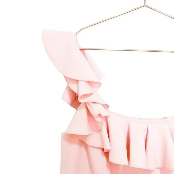 NWT French Connection Whisper Light Off the Shoulder Ruffle Pink Mini Dress