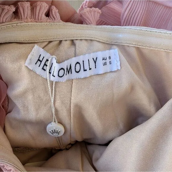 NWT Hello Molly Blush Pink Something To Be Said Embroidered  Ruffle Mini Dress S