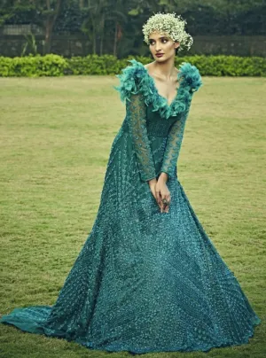 Ocean Blue Trail Gown