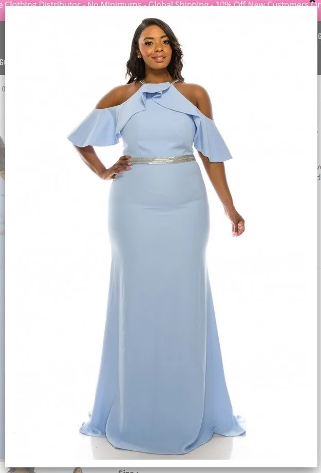 Odrella 4518 Cold Shoulder Haltered Trumpet Evening Gown
