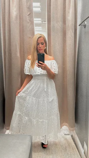Off shoulder eyelet white dress