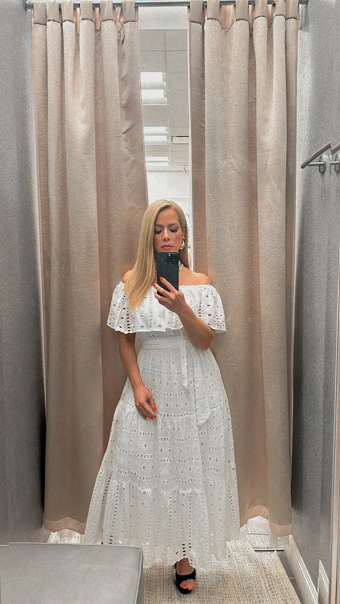 Off shoulder eyelet white dress
