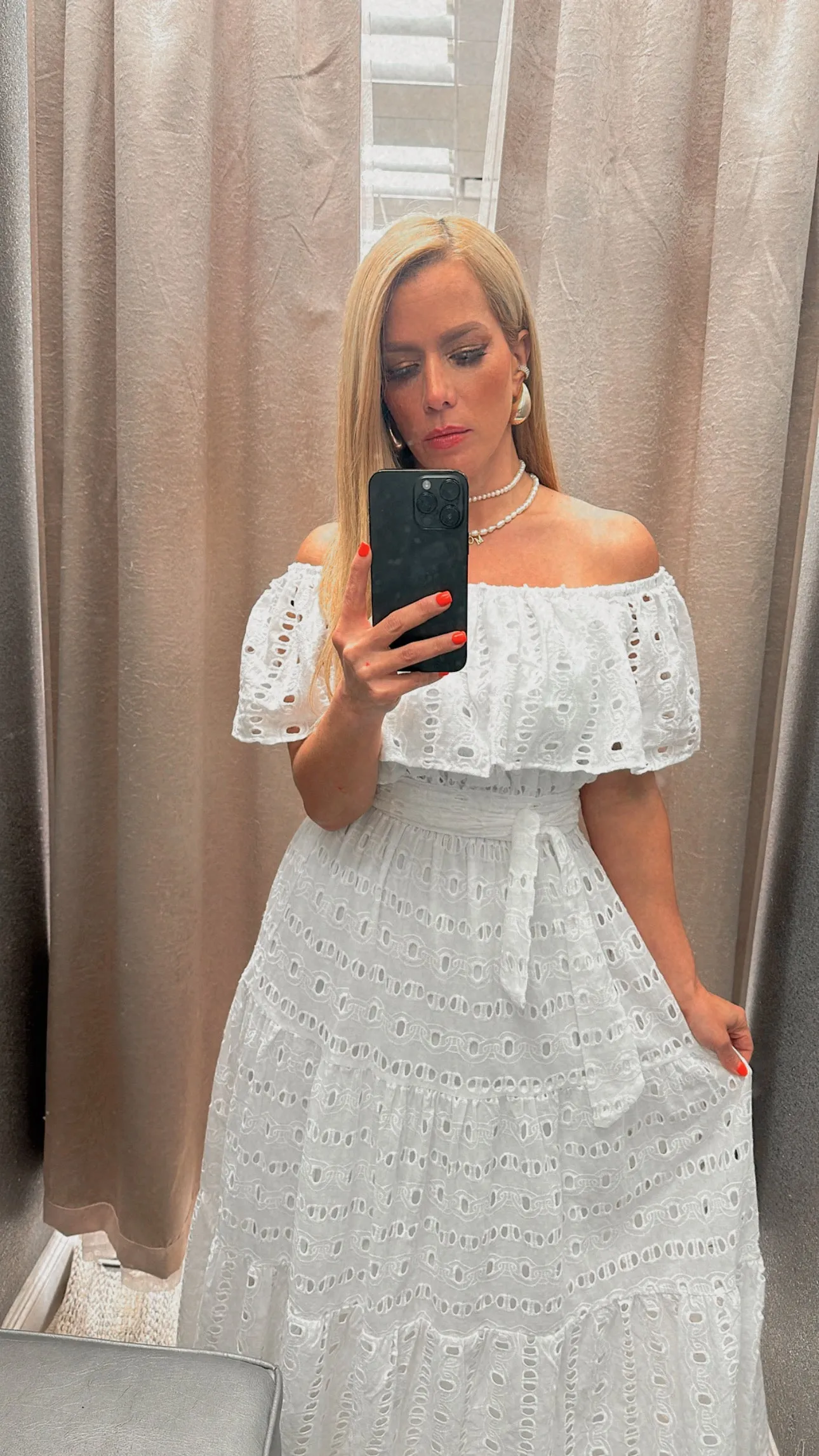 Off shoulder eyelet white dress