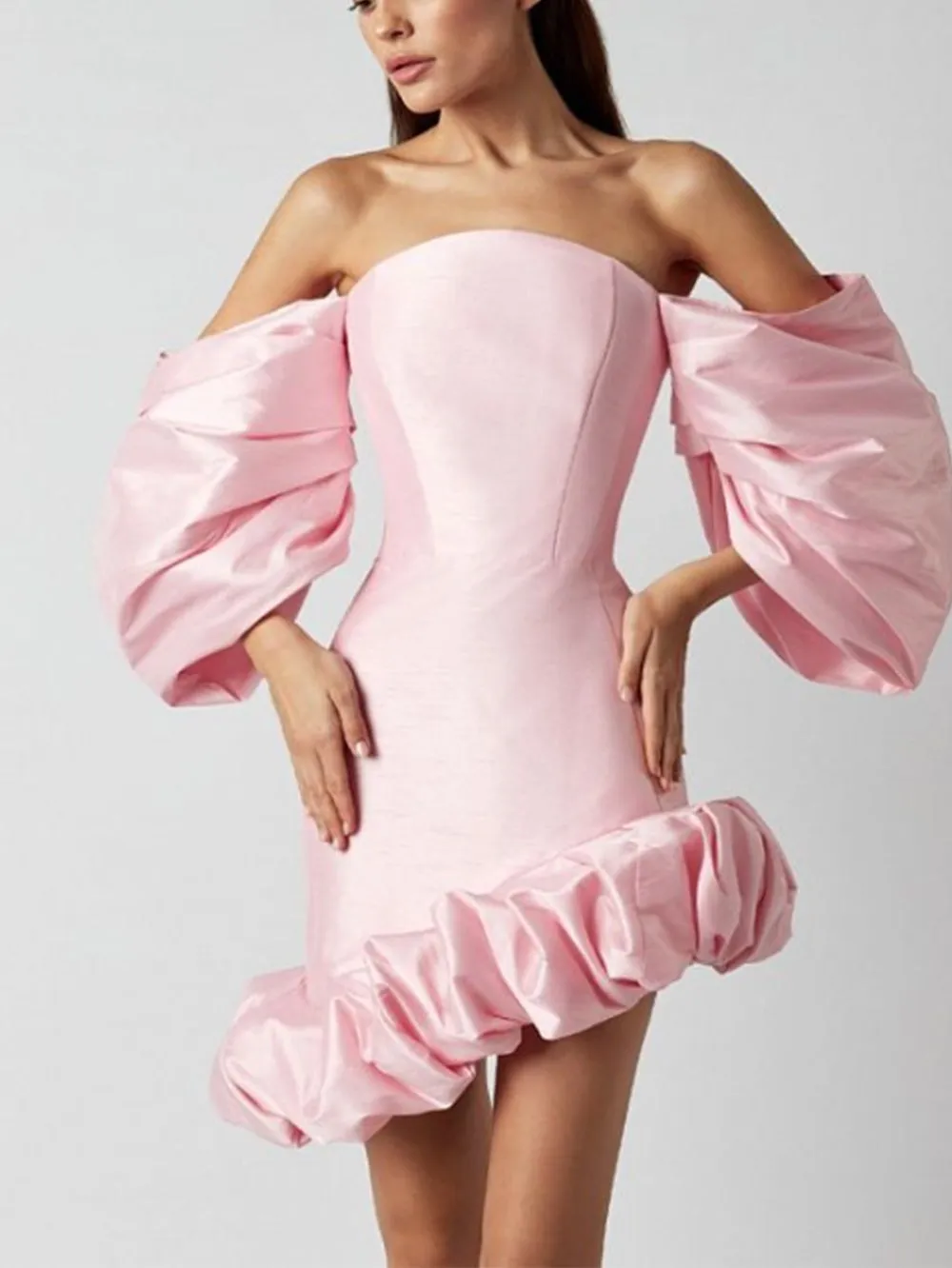 Off Shoulder Long Sleeve Frill Mini Dress KLYF866