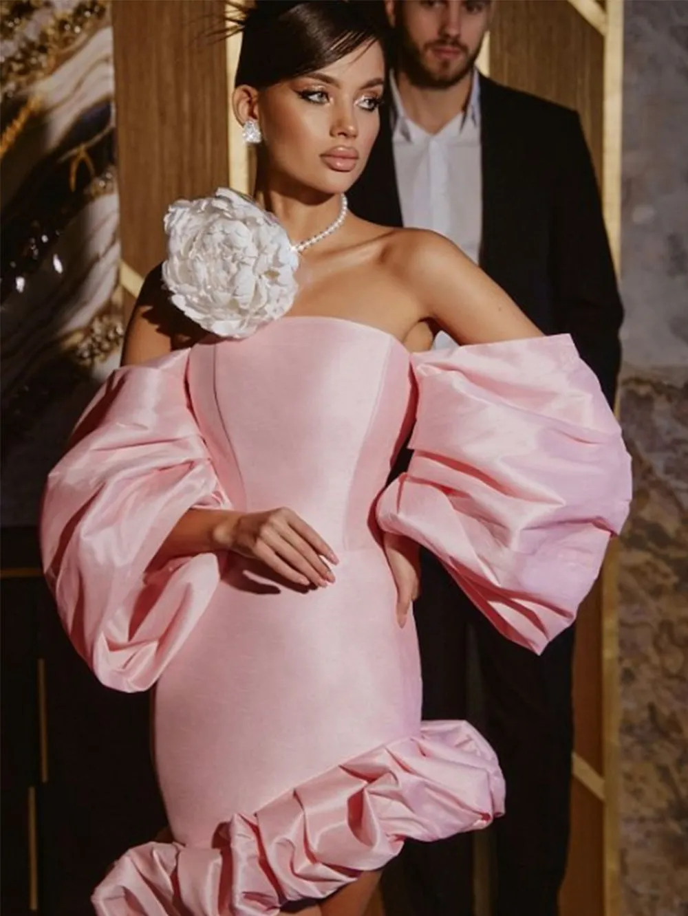 Off Shoulder Long Sleeve Frill Mini Dress KLYF866