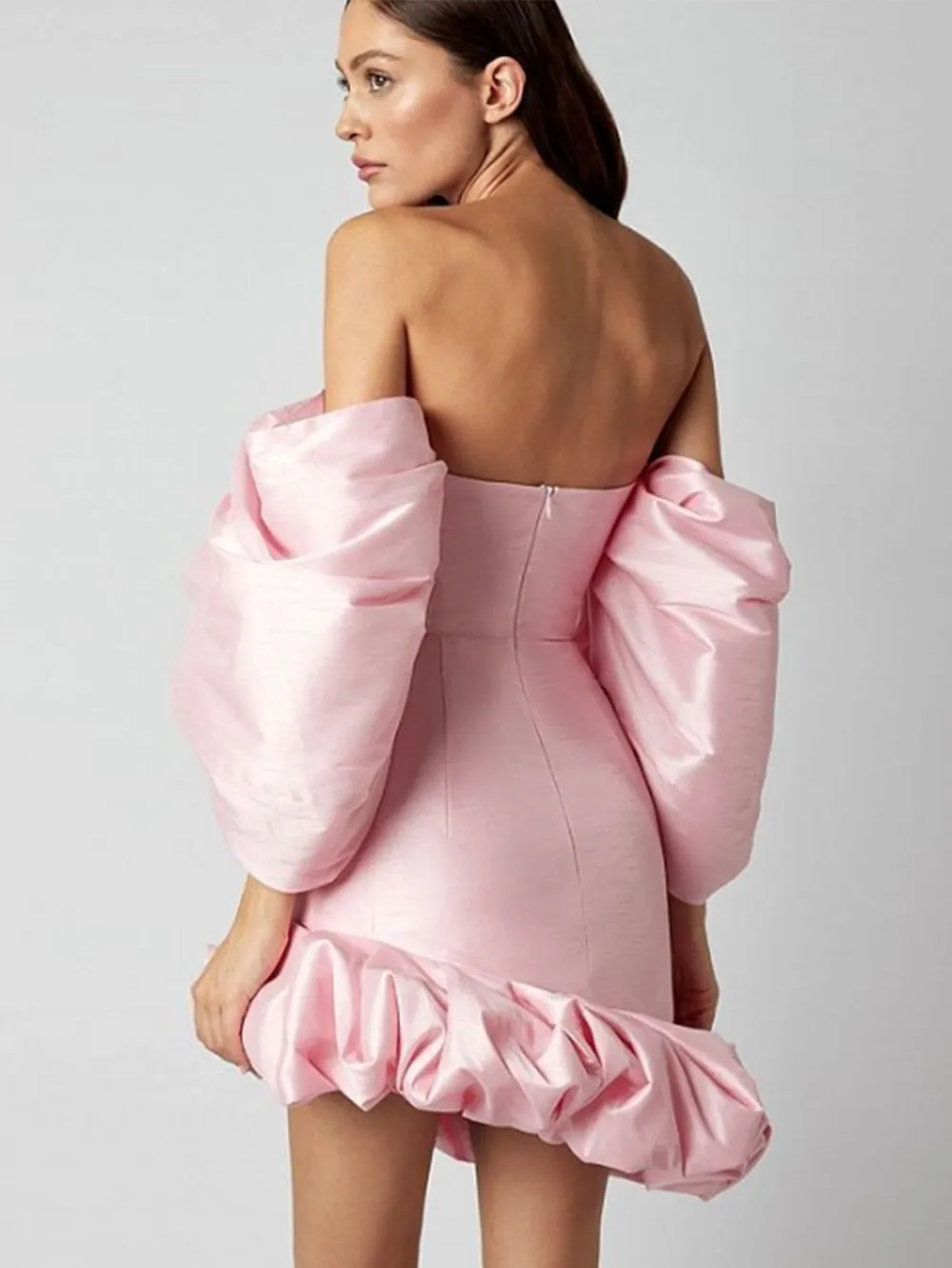 Off Shoulder Long Sleeve Frill Mini Dress KLYF866