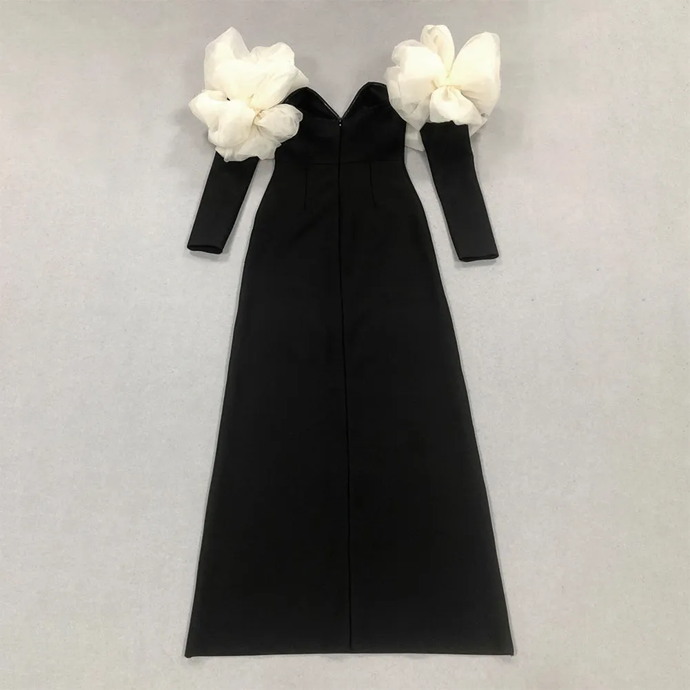 Off Shoulder Long Sleeve Gentlewomanly Maxi Bandage Dress HL9999