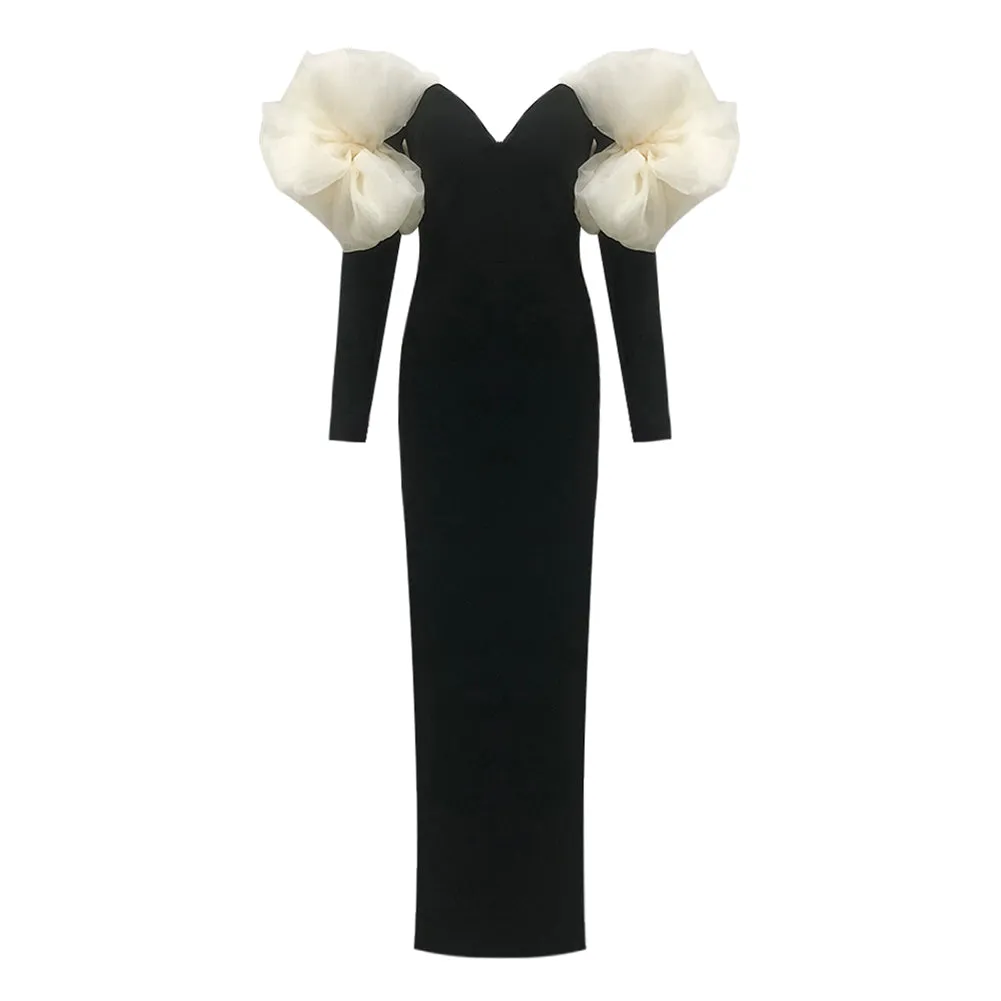 Off Shoulder Long Sleeve Gentlewomanly Maxi Bandage Dress HL9999
