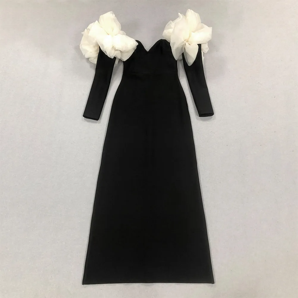Off Shoulder Long Sleeve Gentlewomanly Maxi Bandage Dress HL9999