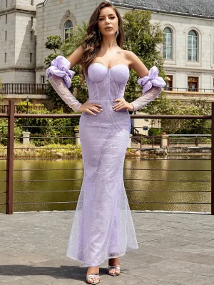 Off Shoulder Long Sleeve Tulle Maxi Bodycon Dress HB100062