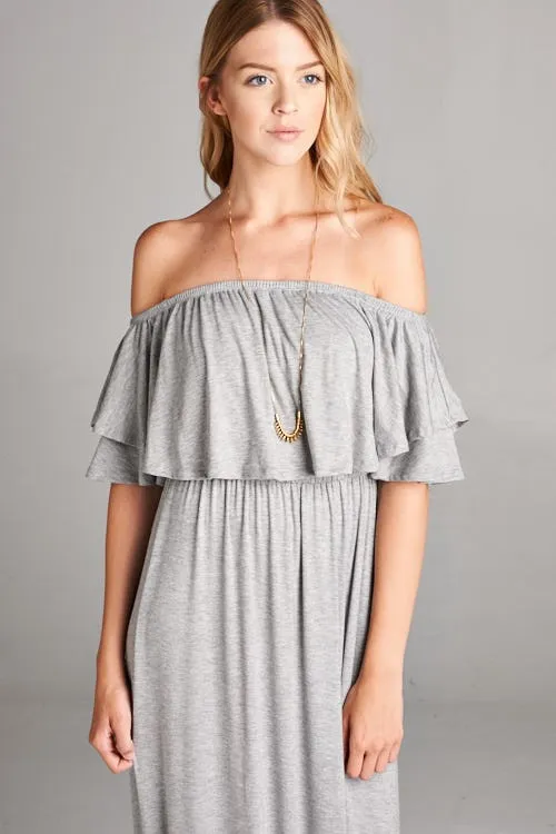 OFF SHOULDER MAXI DRESS GREY-