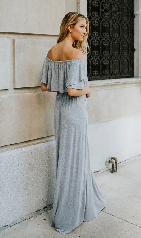 OFF SHOULDER MAXI DRESS GREY-