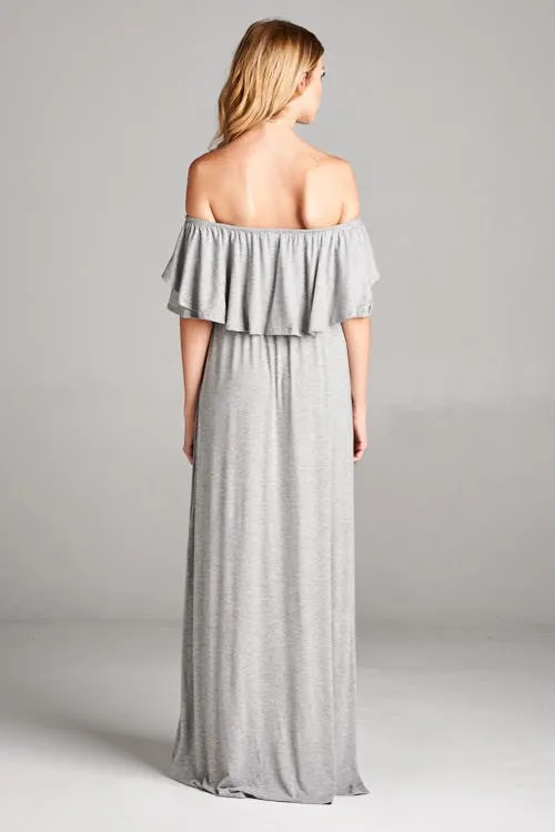 OFF SHOULDER MAXI DRESS GREY-