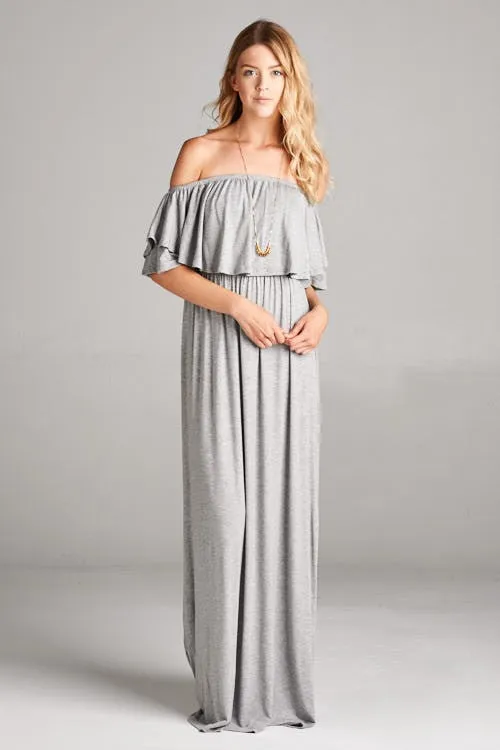 OFF SHOULDER MAXI DRESS GREY-