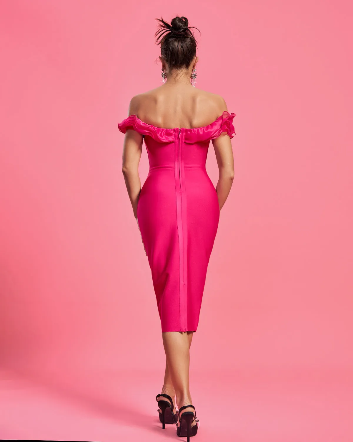 Off Shoulder Multilayer Ruffle Bandage Dress
