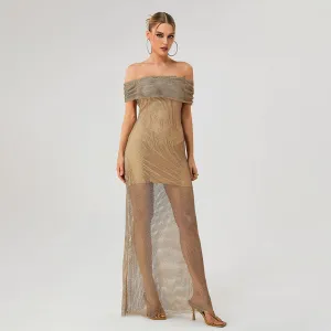 Off Shoulder Rhinestone Maxi Bodycon Dress PZC2430
