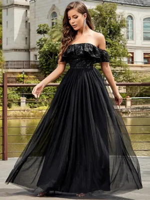 Off Shoulder Ruffle Maxi Bodycon Dress HB00490