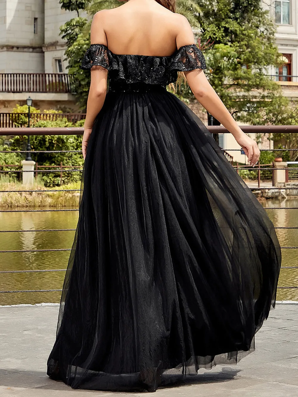Off Shoulder Ruffle Maxi Bodycon Dress HB00490