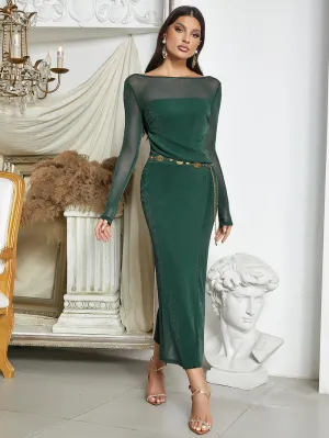 Off Shoulder With Belt Midi Bodycon Dress HB10022