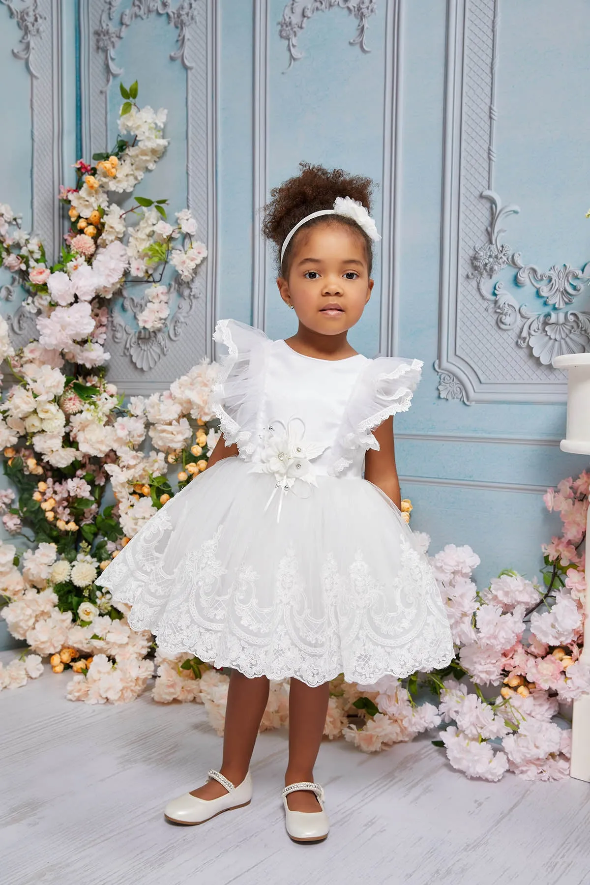 Olivia Toddler Lace Dress with Ruffle Sleeves