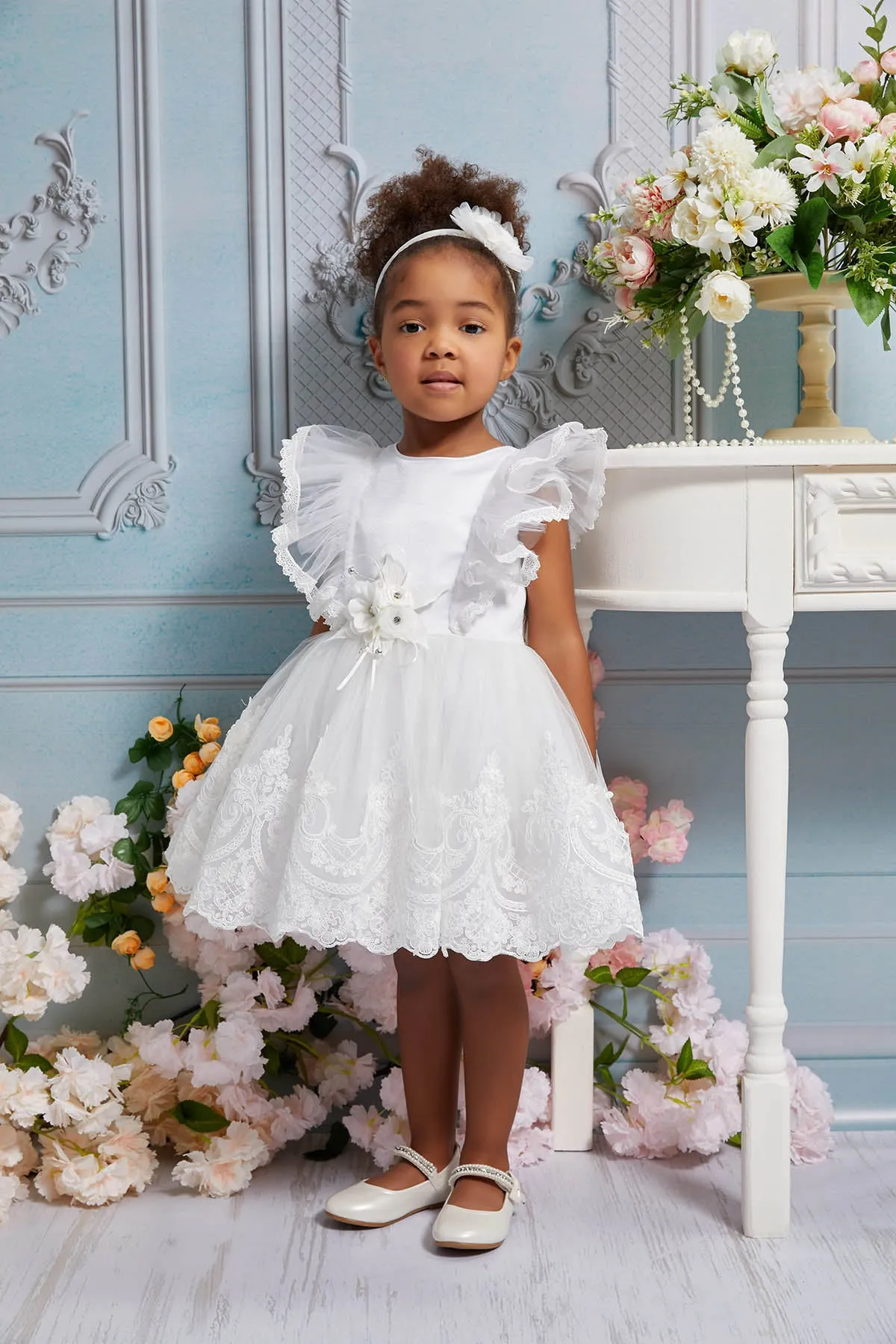 Olivia Toddler Lace Dress with Ruffle Sleeves
