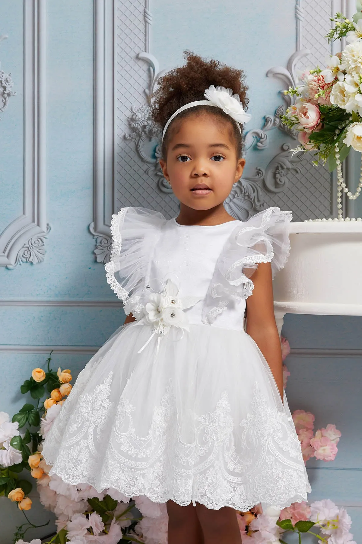 Olivia Toddler Lace Dress with Ruffle Sleeves