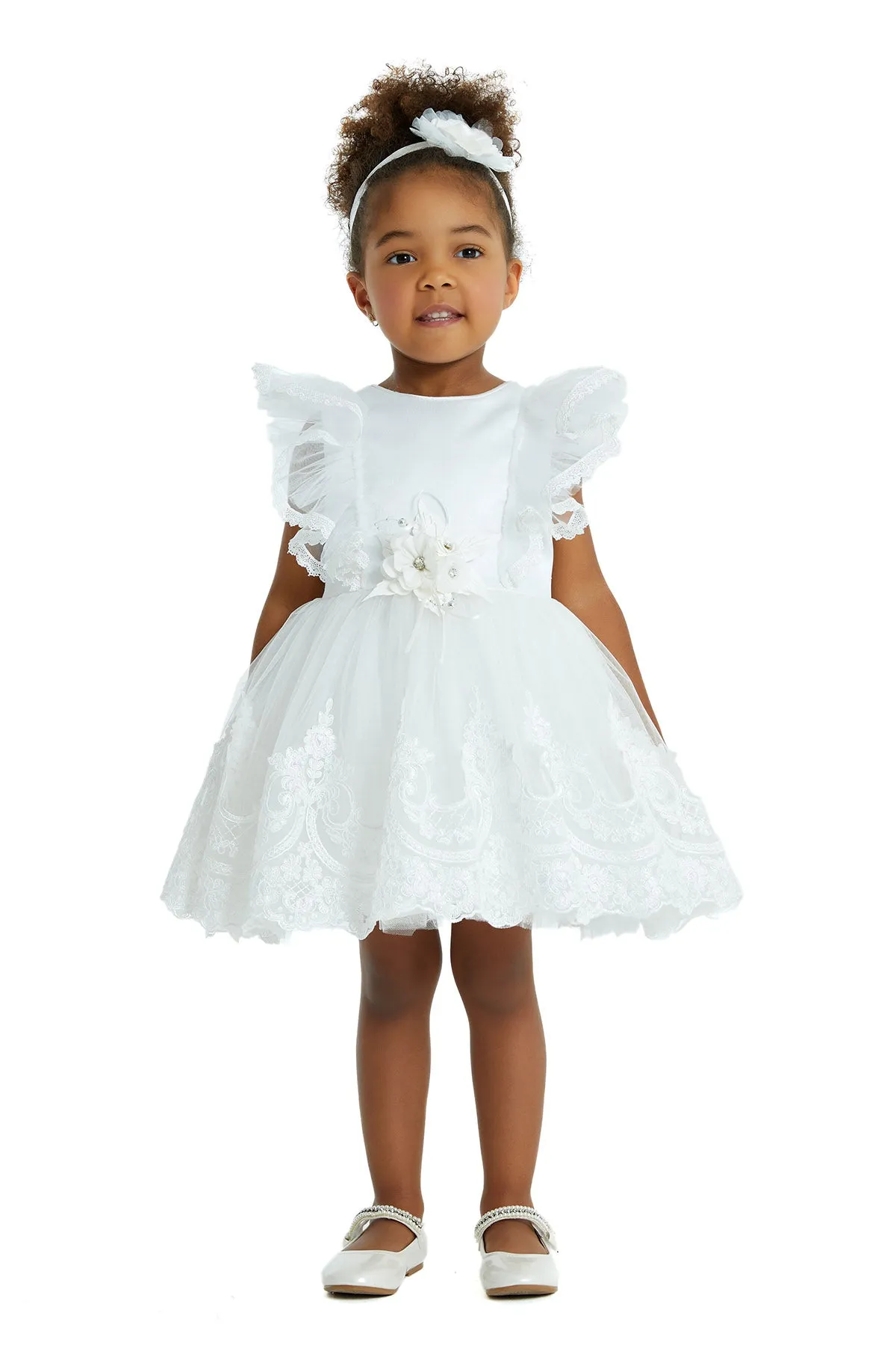 Olivia Toddler Lace Dress with Ruffle Sleeves