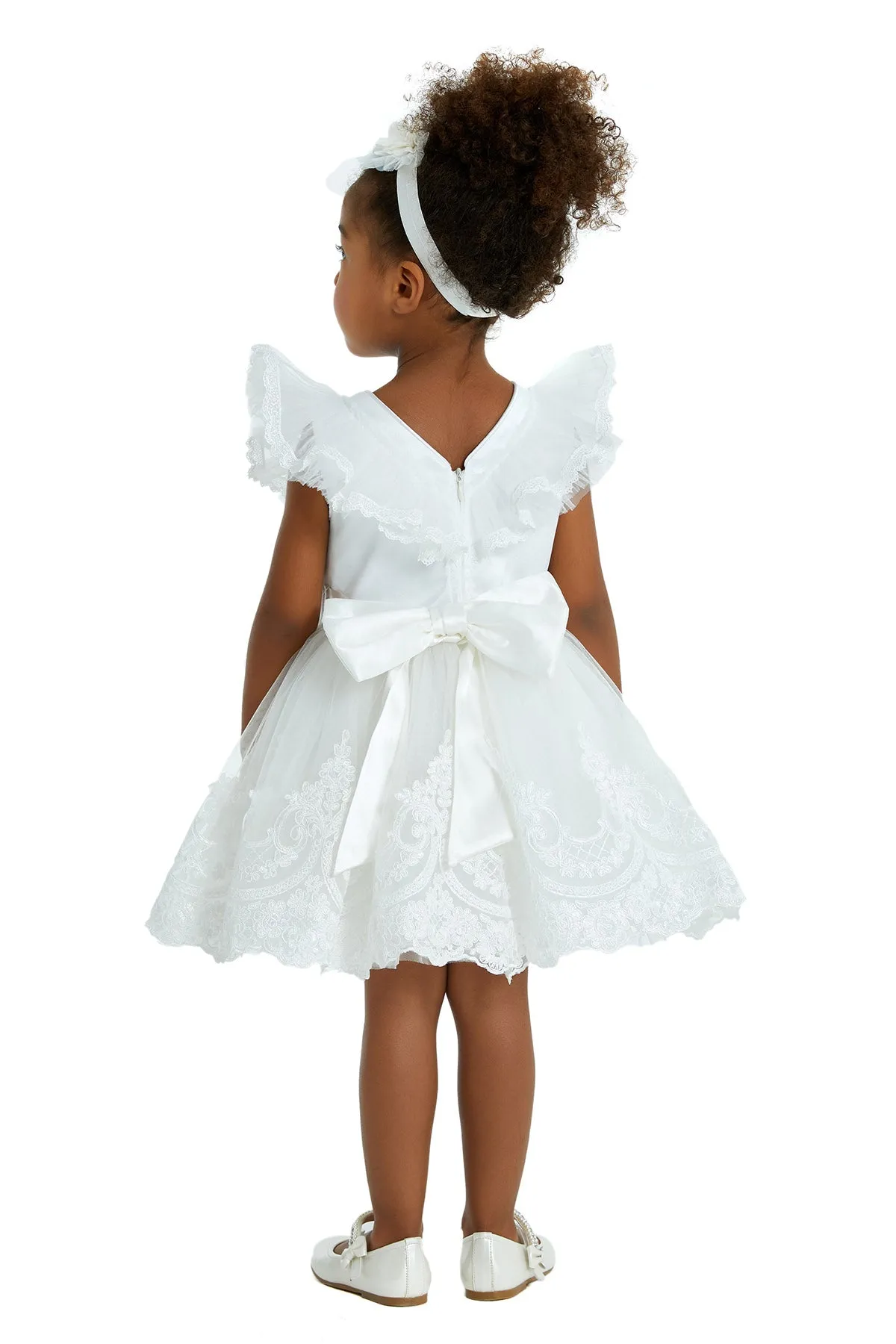 Olivia Toddler Lace Dress with Ruffle Sleeves