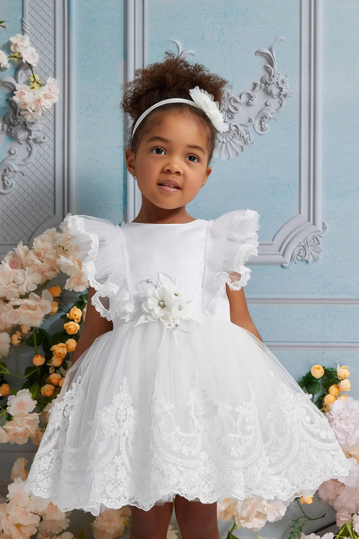 Olivia Toddler Lace Dress with Ruffle Sleeves