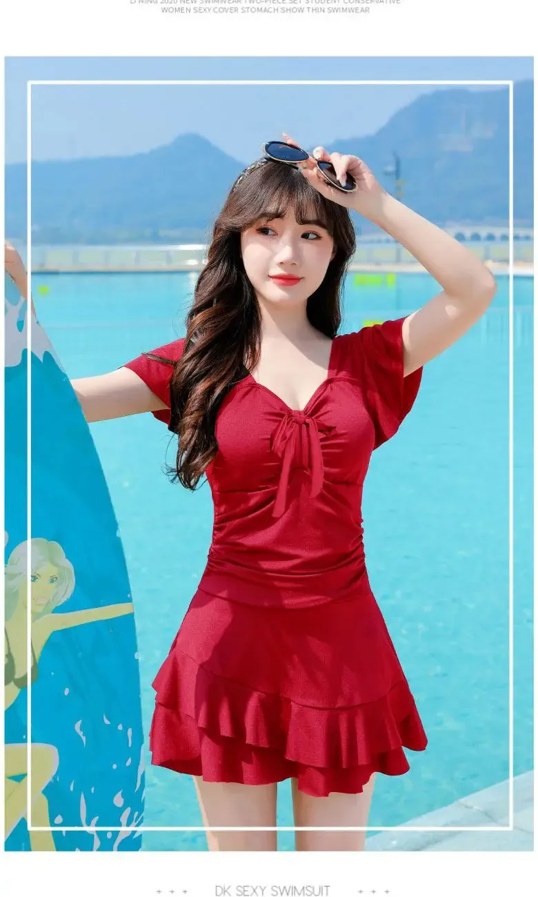 One Piece Swimsuit Ruffled Bow Lace Summer Dress
