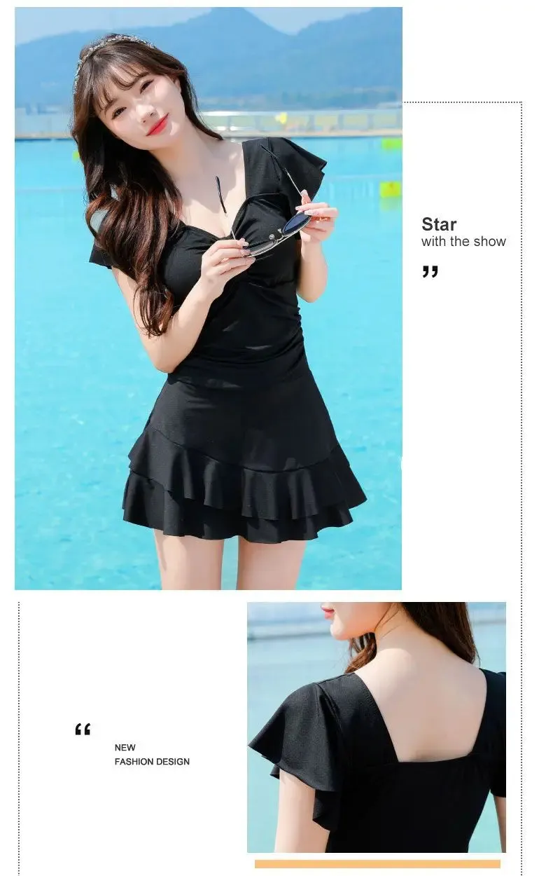 One Piece Swimsuit Ruffled Bow Lace Summer Dress