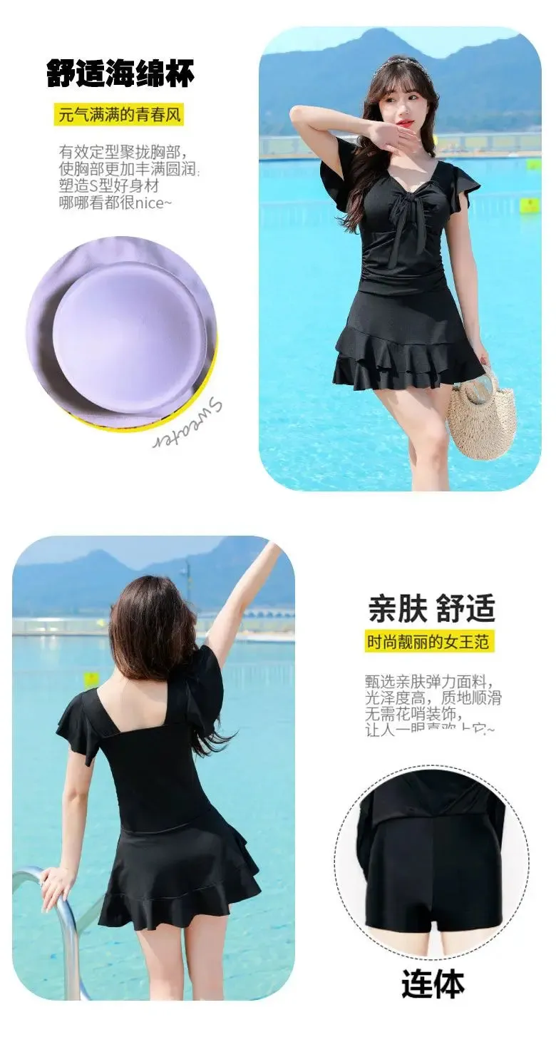 One Piece Swimsuit Ruffled Bow Lace Summer Dress
