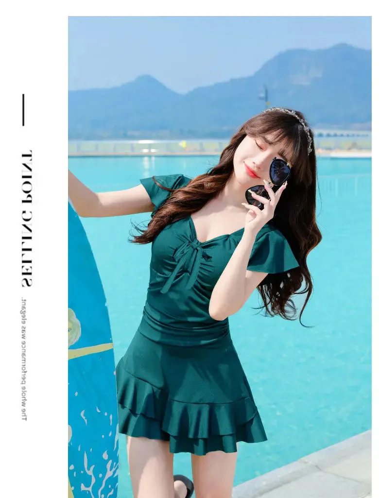 One Piece Swimsuit Ruffled Bow Lace Summer Dress