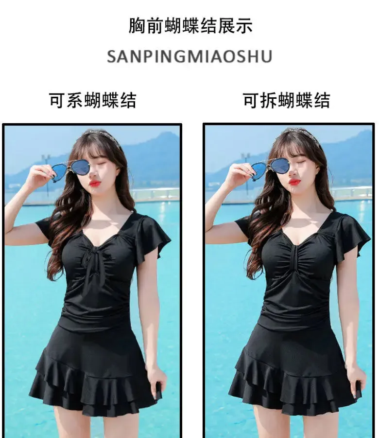 One Piece Swimsuit Ruffled Bow Lace Summer Dress