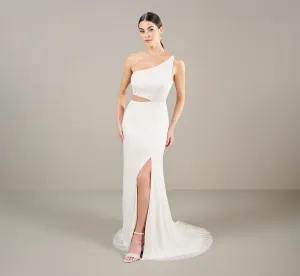 One Shoulder All Over Beaded Gown In Ivory