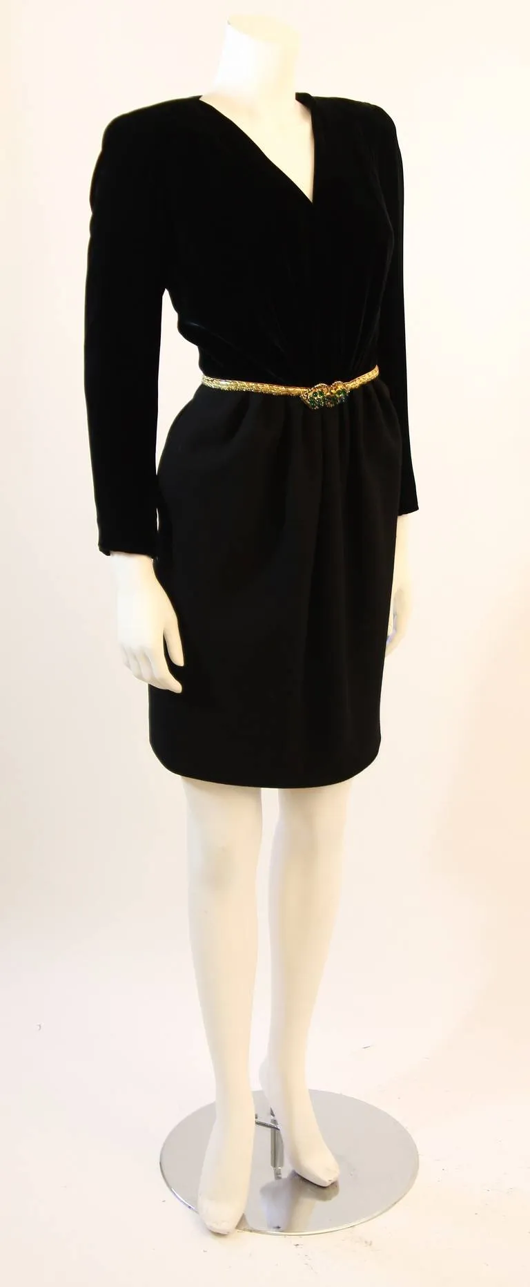 OSCAR DE LA RENTA Black & Gold Velvet Bodice Cocktail Dress
