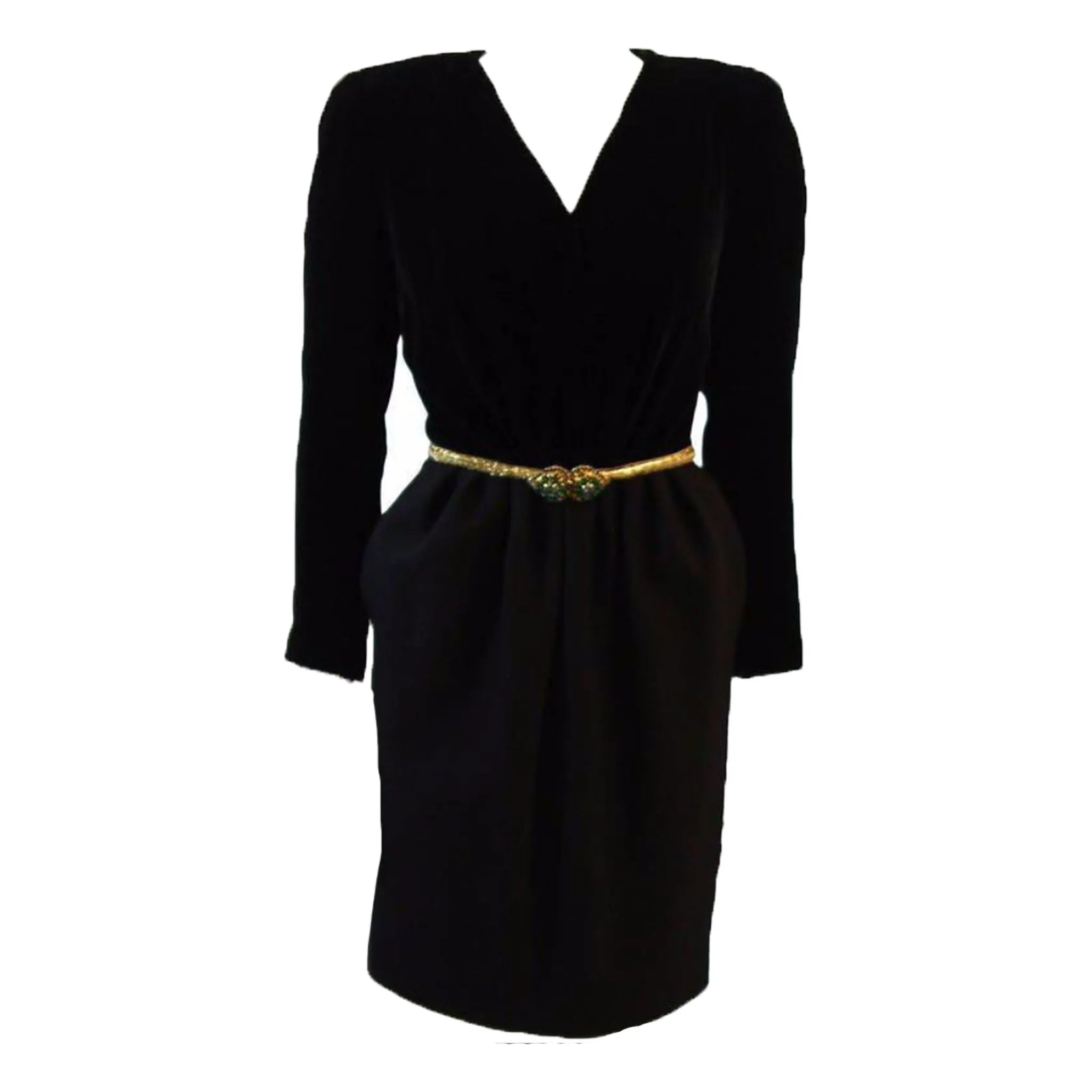 OSCAR DE LA RENTA Black & Gold Velvet Bodice Cocktail Dress